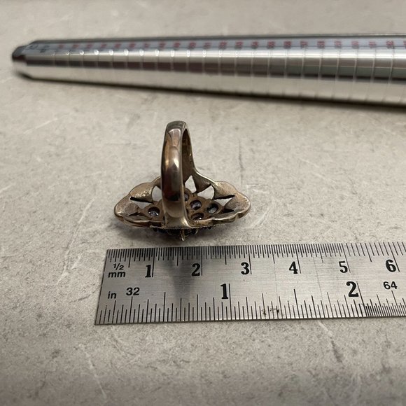 Simulated Tanzanite Marcasite Cluster Large Heavy Cocktail Ring 8 VGC - Picture 4 of 12